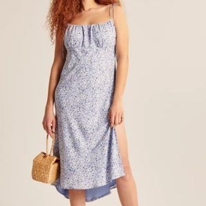 Abercrombie & Fitch Faux Silk Tie-Strap Midi Dress